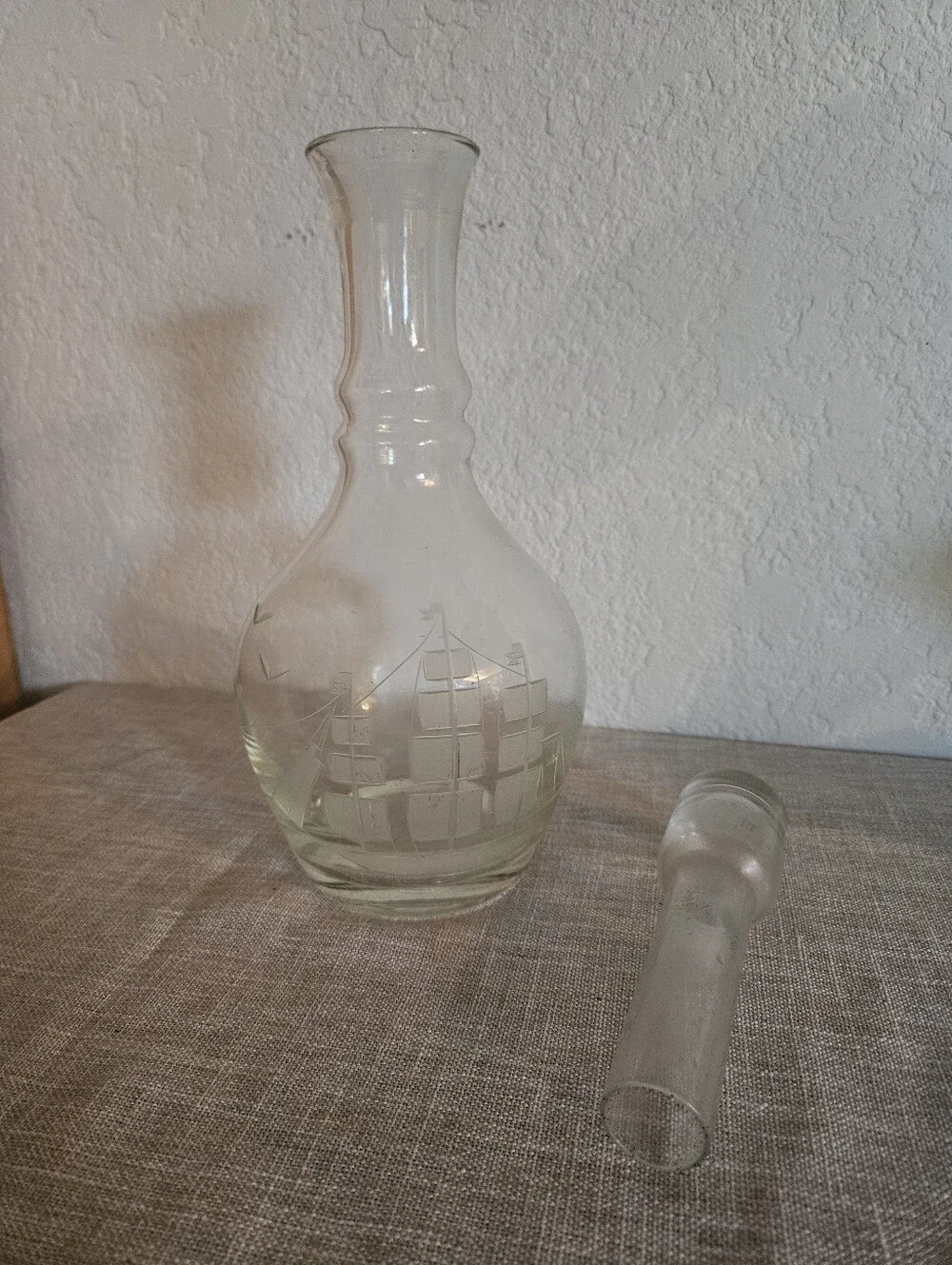 Vintage Large Crystal Whiskey Edge Ship Design Decanter Collectible Home Decor